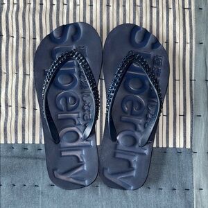 Superdry Dark Blue Flip Flops with Studded Straps